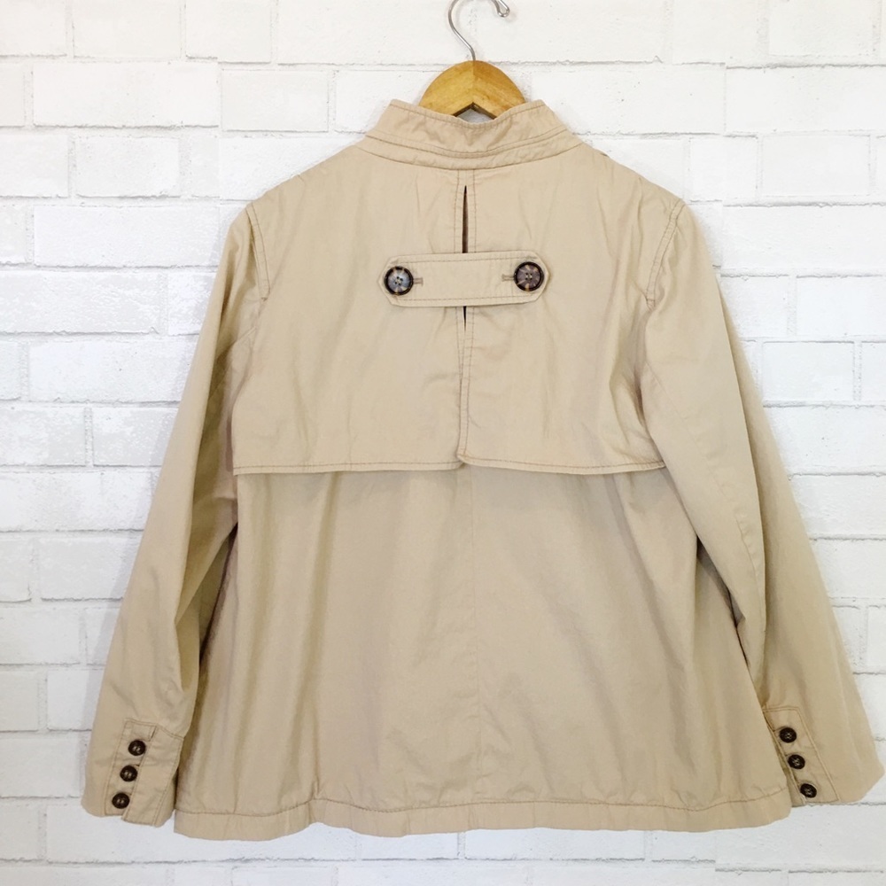 Classic Stretch Liz Claiborne Tan Lined Crop Trench Coat Jacket - Picture 3 of 9
